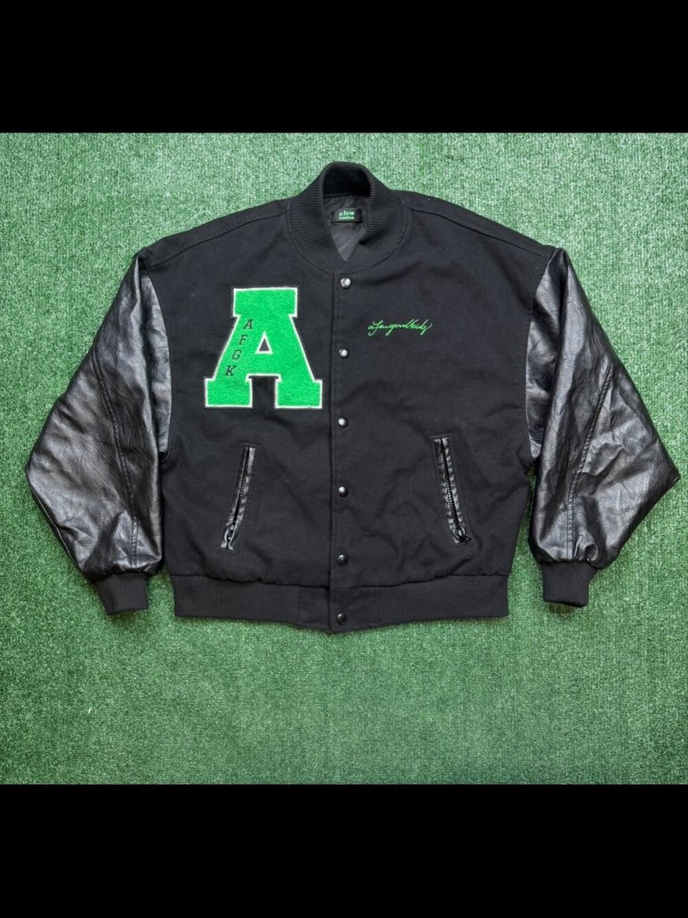 A Few Good Kids Leather Varsity Jacket Mens Size L Black Heavyweight